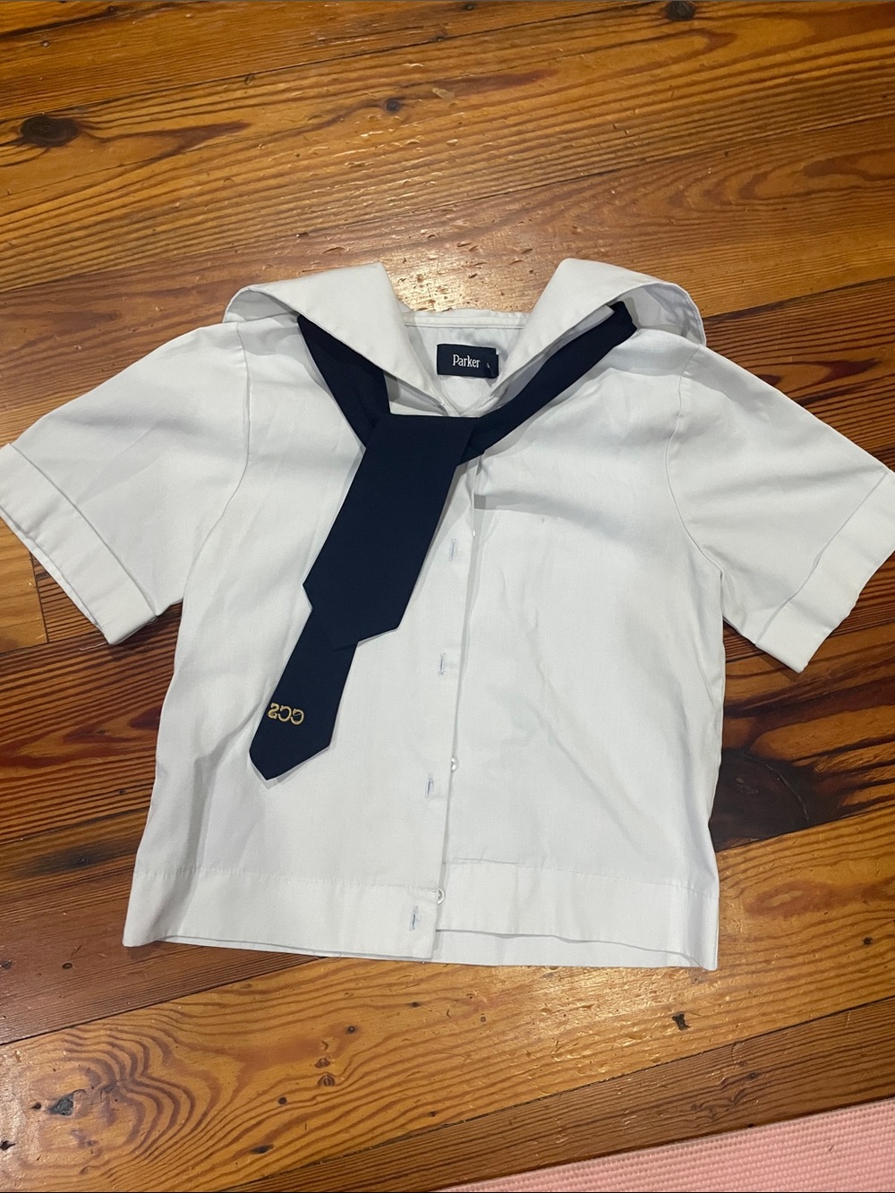 Parker White Short-Sleeve Sailor Top with Navy Tie